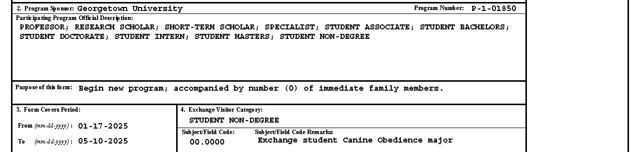 Sample Form DS-2019 for Jack Hoya Sections 2-4