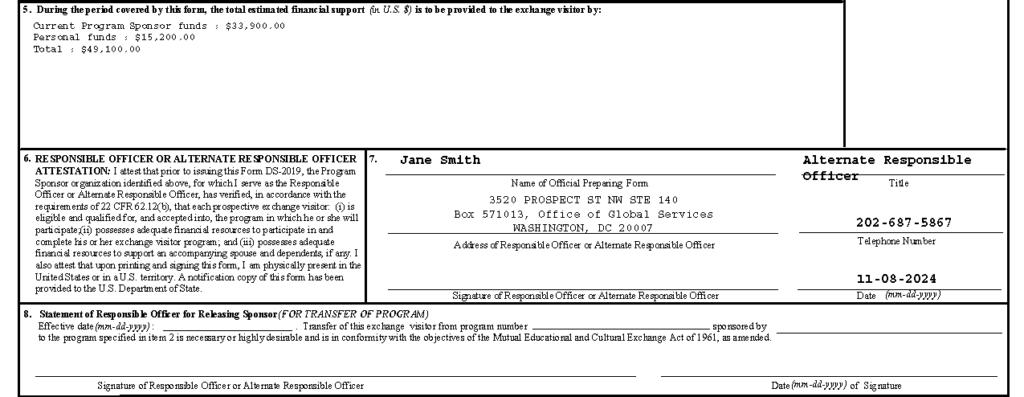 Sample Form DS-2019 for Jack Hoya Sections 5-8